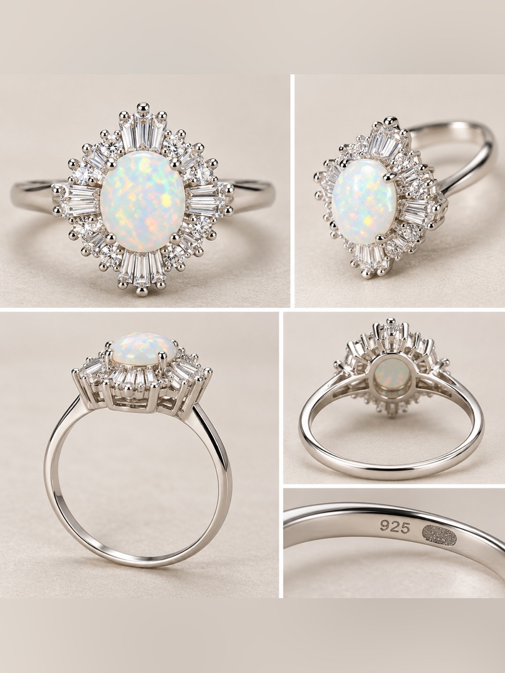 Charmed Aroma 925 Sterling Silver Opal Halo Ring – Size 6